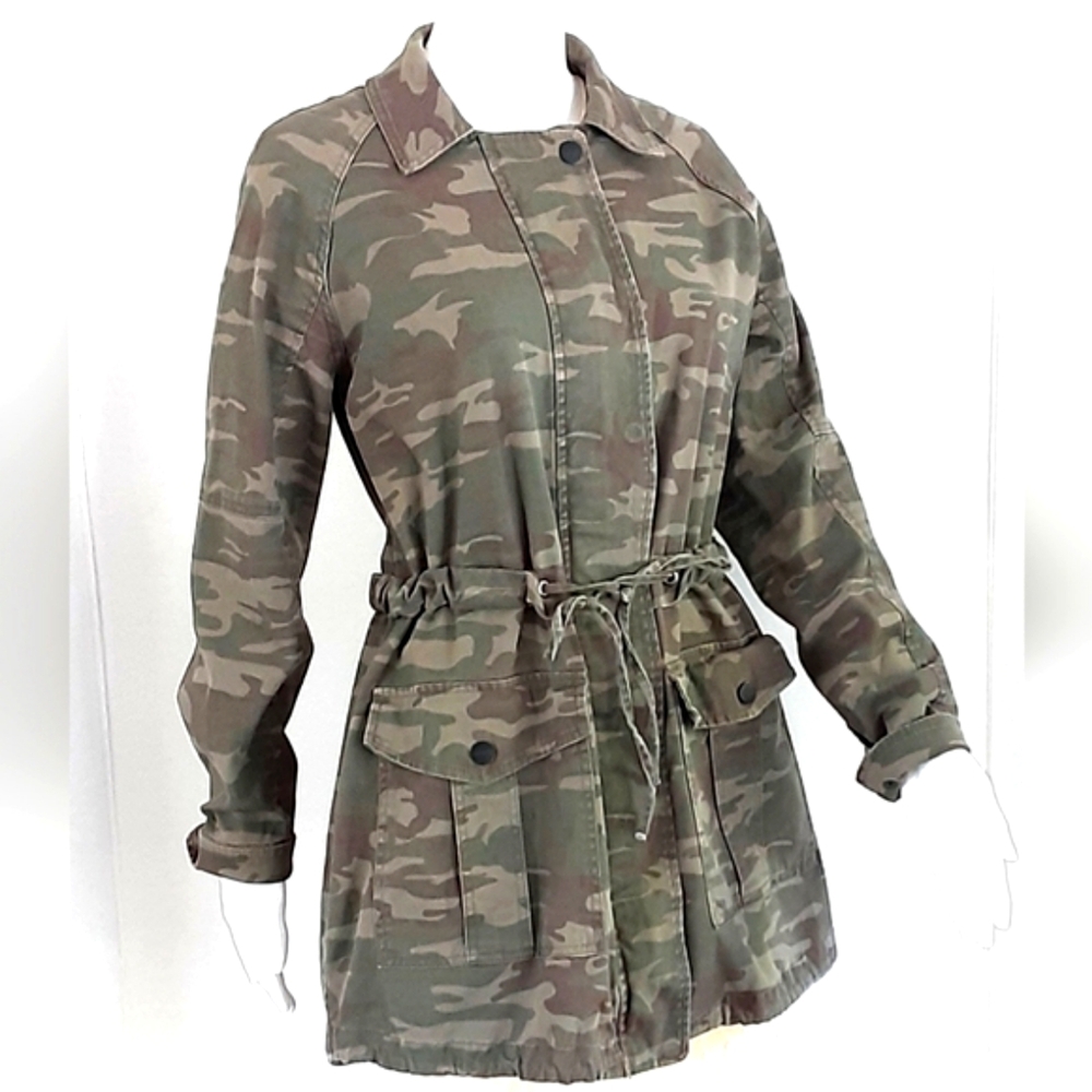 SANCTUARY Camouflage Drawstring Waist | Hem Cotton Jacket Sz M